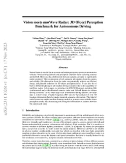 Vision meets mmWave Radar: 3D Object Perception Benchmark for Autonomous
  Driving