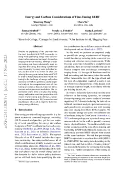 Energy and Carbon Considerations of Fine-Tuning BERT