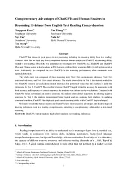 Complementary Advantages of ChatGPTs and Human Readers in Reasoning:
  Evidence from English Text Reading Comprehension