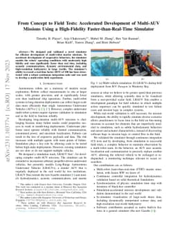 From Concept to Field Tests: Accelerated Development of Multi-AUV
  Missions Using a High-Fidelity Faster-than-Real-Time Simulator