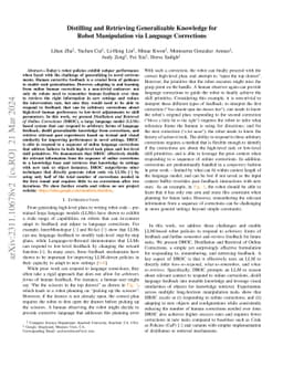 Distilling and Retrieving Generalizable Knowledge for Robot Manipulation
  via Language Corrections