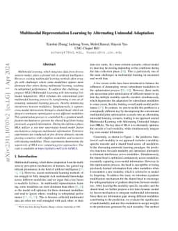 Multimodal Representation Learning by Alternating Unimodal Adaptation