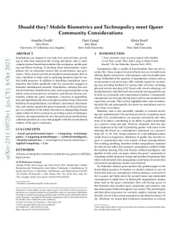 Should they? Mobile Biometrics and Technopolicy meet Queer Community
  Considerations