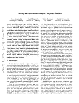 Pudding: Private User Discovery in Anonymity Networks