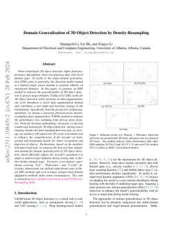 Domain Generalization of 3D Object Detection by Density-Resampling