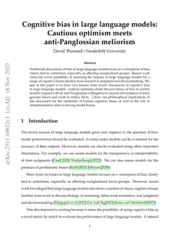 Cognitive bias in large language models: Cautious optimism meets
  anti-Panglossian meliorism