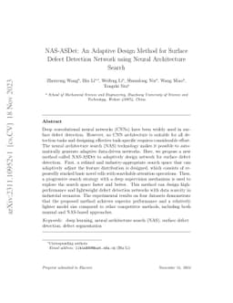 NAS-ASDet: An Adaptive Design Method for Surface Defect Detection
  Network using Neural Architecture Search