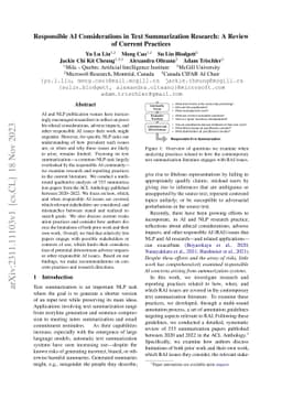 Responsible AI Considerations in Text Summarization Research: A Review
  of Current Practices