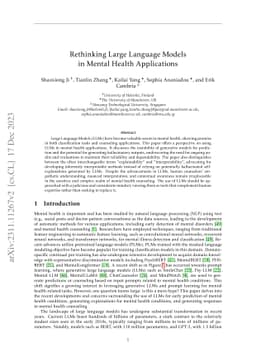 Rethinking Large Language Models in Mental Health Applications