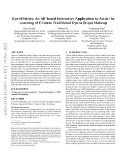 OperARtistry: An AR-based Interactive Application to Assist the Learning
  of Chinese Traditional Opera (Xiqu) Makeup