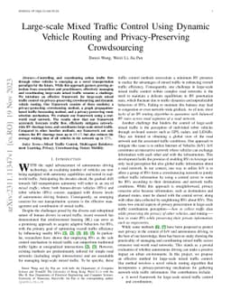 Large-scale Mixed Traffic Control Using Dynamic Vehicle Routing and
  Privacy-Preserving Crowdsourcing