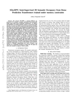 SOccDPT: Semi-Supervised 3D Semantic Occupancy from Dense Prediction
  Transformers trained under memory constraints