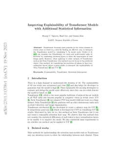 Inspecting Explainability of Transformer Models with Additional Statistical Information