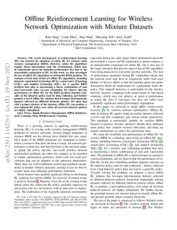 Offline Reinforcement Learning for Wireless Network Optimization with
  Mixture Datasets