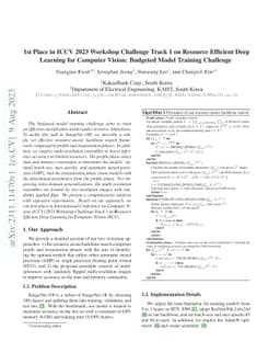 1st Place in ICCV 2023 Workshop Challenge Track 1 on Resource Efficient
  Deep Learning for Computer Vision: Budgeted Model Training Challenge