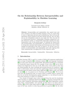 On the Relationship Between Interpretability and Explainability in
  Machine Learning