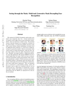 Seeing through the Mask: Multi-task Generative Mask Decoupling Face
  Recognition