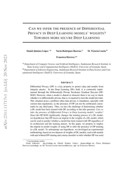 Can we infer the presence of Differential Privacy in Deep Learning
  models' weights? Towards more secure Deep Learning