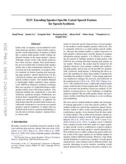 ELF: Encoding Speaker-Specific Latent Speech Feature for Speech
  Synthesis
