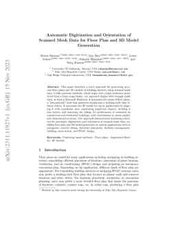 Automatic Digitization and Orientation of Scanned Mesh Data for Floor
  Plan and 3D Model Generation
