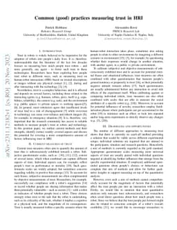 Common (good) practices measuring trust in HRI