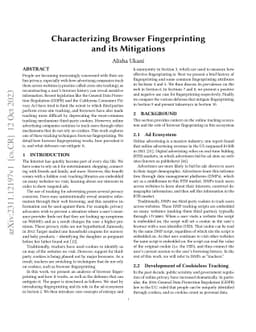 Characterizing Browser Fingerprinting and its Mitigations