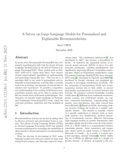 A Survey on Large Language Models for Personalized and Explainable
  Recommendations