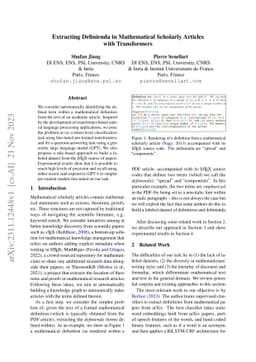Extracting Definienda in Mathematical Scholarly Articles with
  Transformers