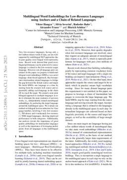 Multilingual Word Embeddings for Low-Resource Languages using Anchors
  and a Chain of Related Languages