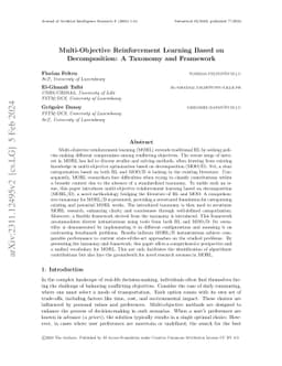 Multi-Objective Reinforcement Learning Based on Decomposition: A
  Taxonomy and Framework