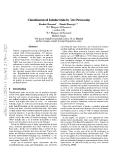 Classification of Tabular Data by Text Processing