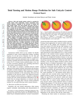 Total Turning and Motion Range Prediction for Safe Unicycle Control