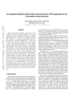 Investigating Weight-Perturbed Deep Neural Networks With Application in
  Iris Presentation Attack Detection