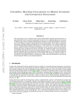 CovarNav: Machine Unlearning via Model Inversion and Covariance
  Navigation