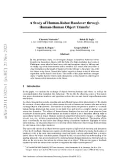 A Study of Human-Robot Handover through Human-Human Object Transfer