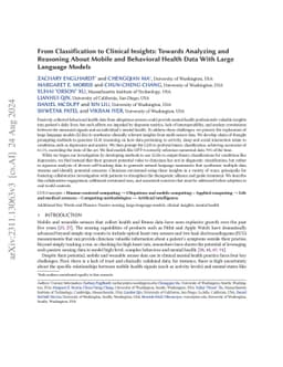 From Classification to Clinical Insights: Towards Analyzing and
  Reasoning About Mobile and Behavioral Health Data With Large Language Models