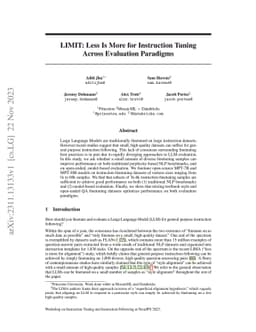 LIMIT: Less Is More for Instruction Tuning Across Evaluation Paradigms