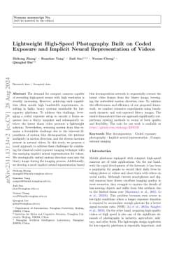 Lightweight High-Speed Photography Built on Coded Exposure and Implicit
  Neural Representation of Videos