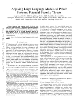 Applying Large Language Models to Power Systems: Potential Security
  Threats