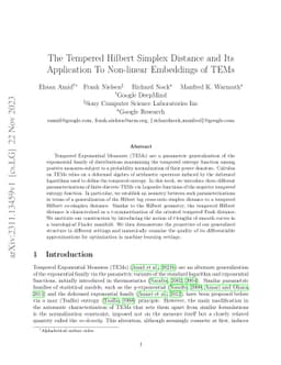 The Tempered Hilbert Simplex Distance and Its Application To Non-linear
  Embeddings of TEMs