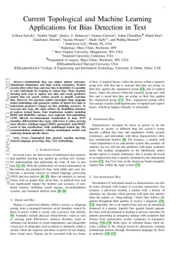 Current Topological and Machine Learning Applications for Bias Detection
  in Text