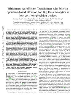 Bitformer: An efficient Transformer with bitwise operation-based
  attention for Big Data Analytics at low-cost low-precision devices