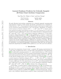 Learned Nonlinear Predictor for Critically Sampled 3D Point Cloud
  Attribute Compression