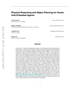 Physical Reasoning and Object Planning for Household Embodied Agents
