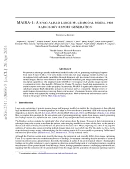 MAIRA-1: A specialised large multimodal model for radiology report
  generation