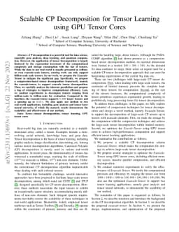 Scalable CP Decomposition for Tensor Learning using GPU Tensor Cores