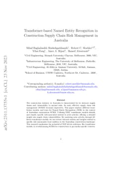 Transformer-based Named Entity Recognition in Construction Supply Chain
  Risk Management in Australia