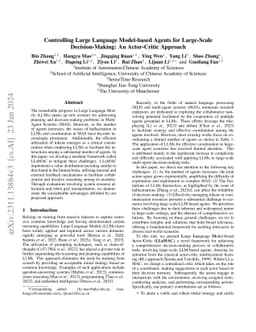 Controlling Large Language Model-based Agents for Large-Scale
  Decision-Making: An Actor-Critic Approach