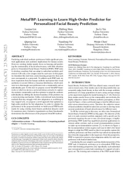 MetaFBP: Learning to Learn High-Order Predictor for Personalized Facial
  Beauty Prediction
