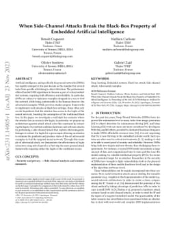 When Side-Channel Attacks Break the Black-Box Property of Embedded
  Artificial Intelligence